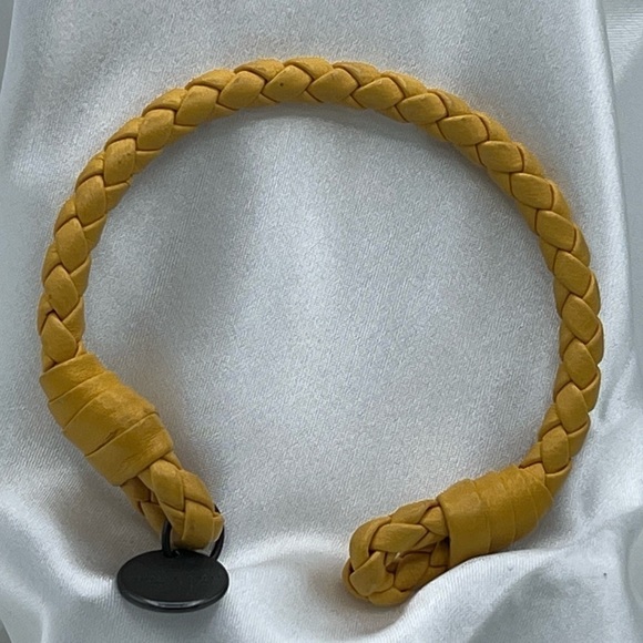 BOTTEGA VENETA Yellow Braided Lambskin Leather Bangle Bracelet Unisex - Picture 1 of 7